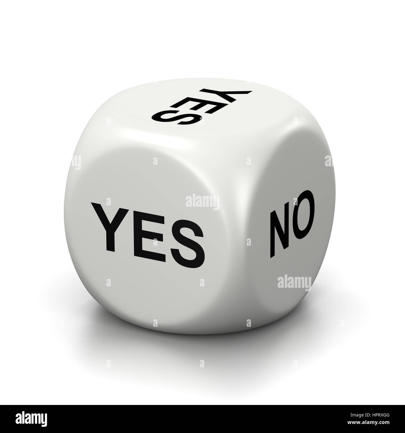 One Single White Dice with Yes or No English Text on Faces on White