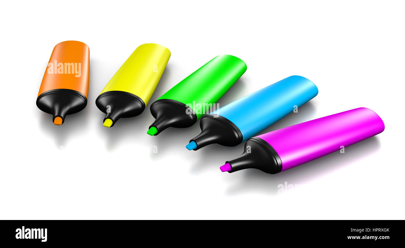 Colorful Highlighter Set on White Background 3D Illustration Stock Photo