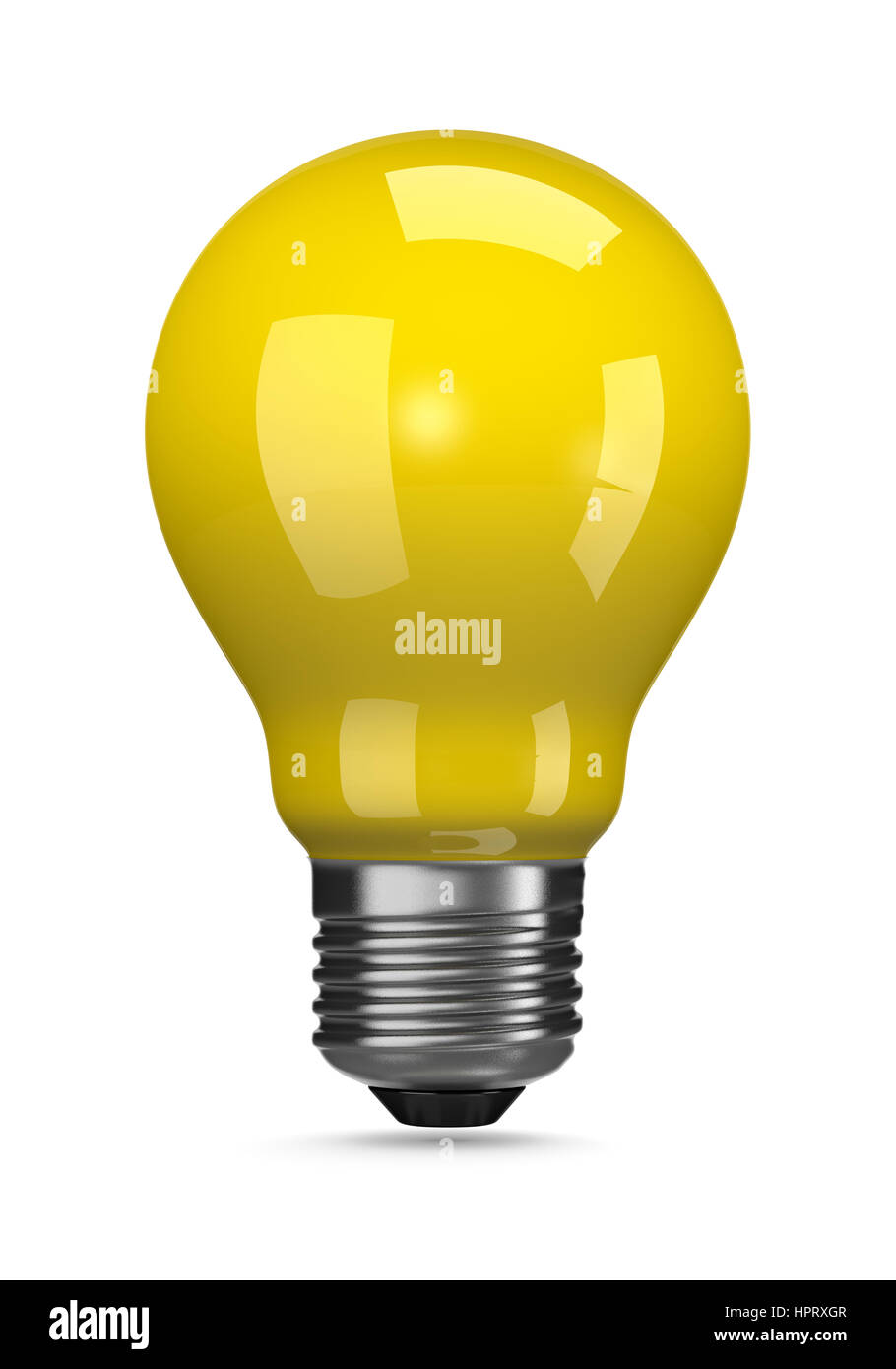 One Single Yellow Light Bulb on White Background 3D Illustration Stock Photo