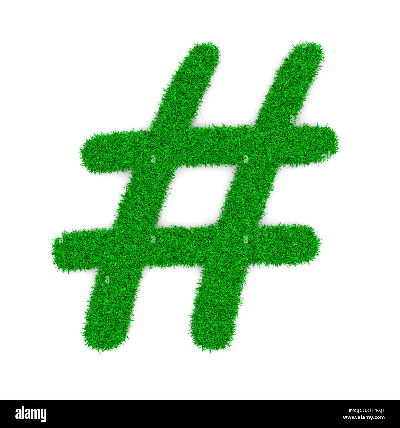 Grass Green Hashtag Symbol Shape on White Background 3D Illustration Stock Photo