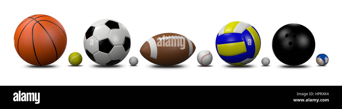 Sports Balls Collection on White Background 3D Illustration Stock Photo