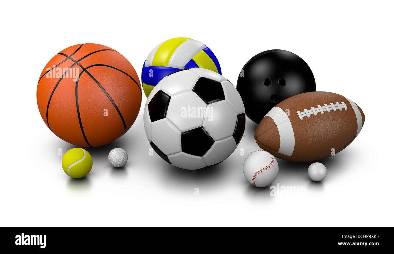 Sports Balls on White Background 3D Illustration Stock Photo
