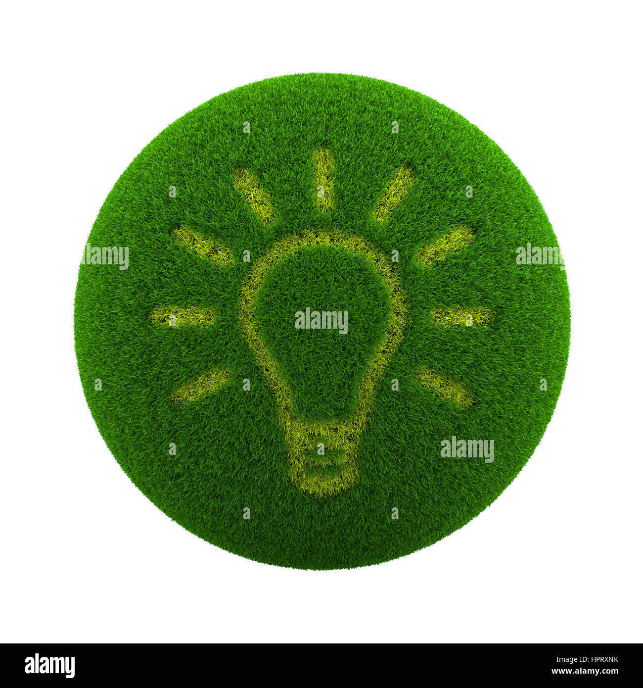 Green Globe with Grass Cutted in the Shape of a Light Bulb 3D Illustration Isolated on White Background Stock Photo