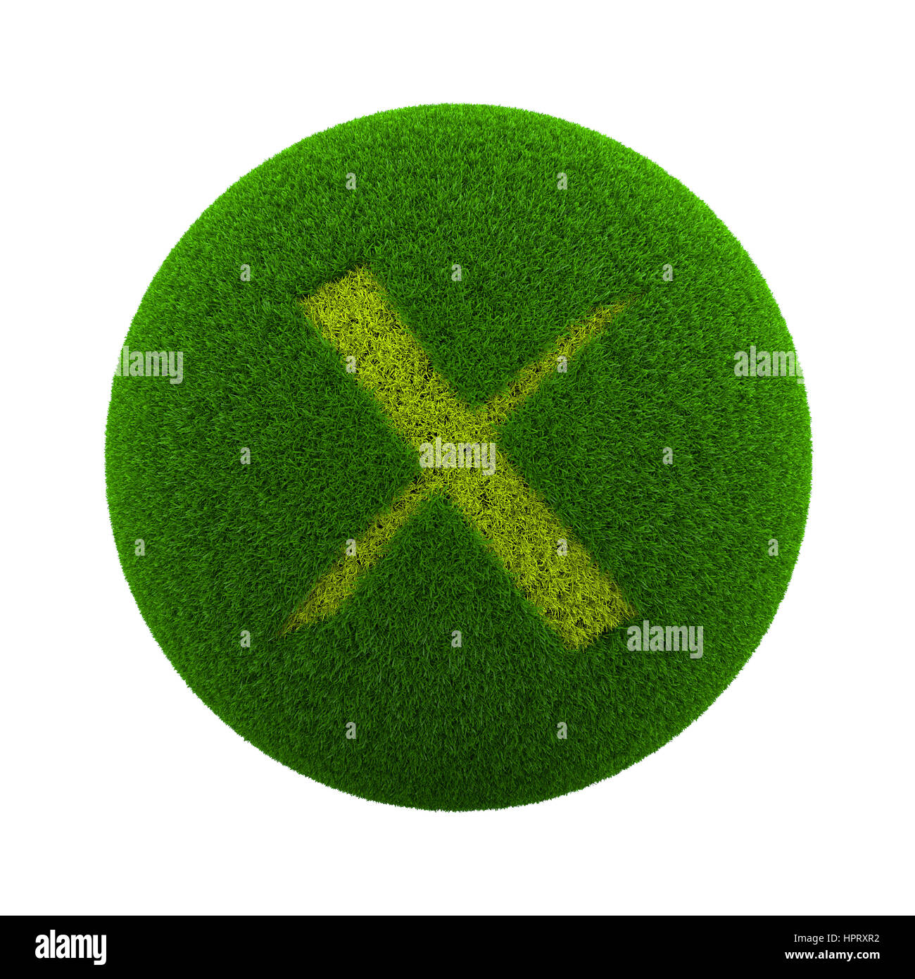 Green Globe with Grass Cutted in the Shape of Cross X Symbol 3D Illustration Isolated on White Background Stock Photo