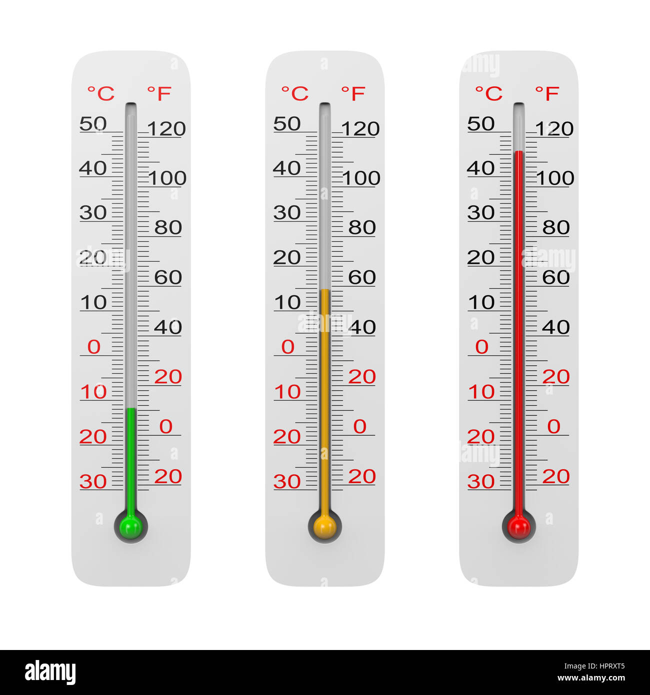 Thermometer Set Isolated on White Background 3D Illustration Stock Photo