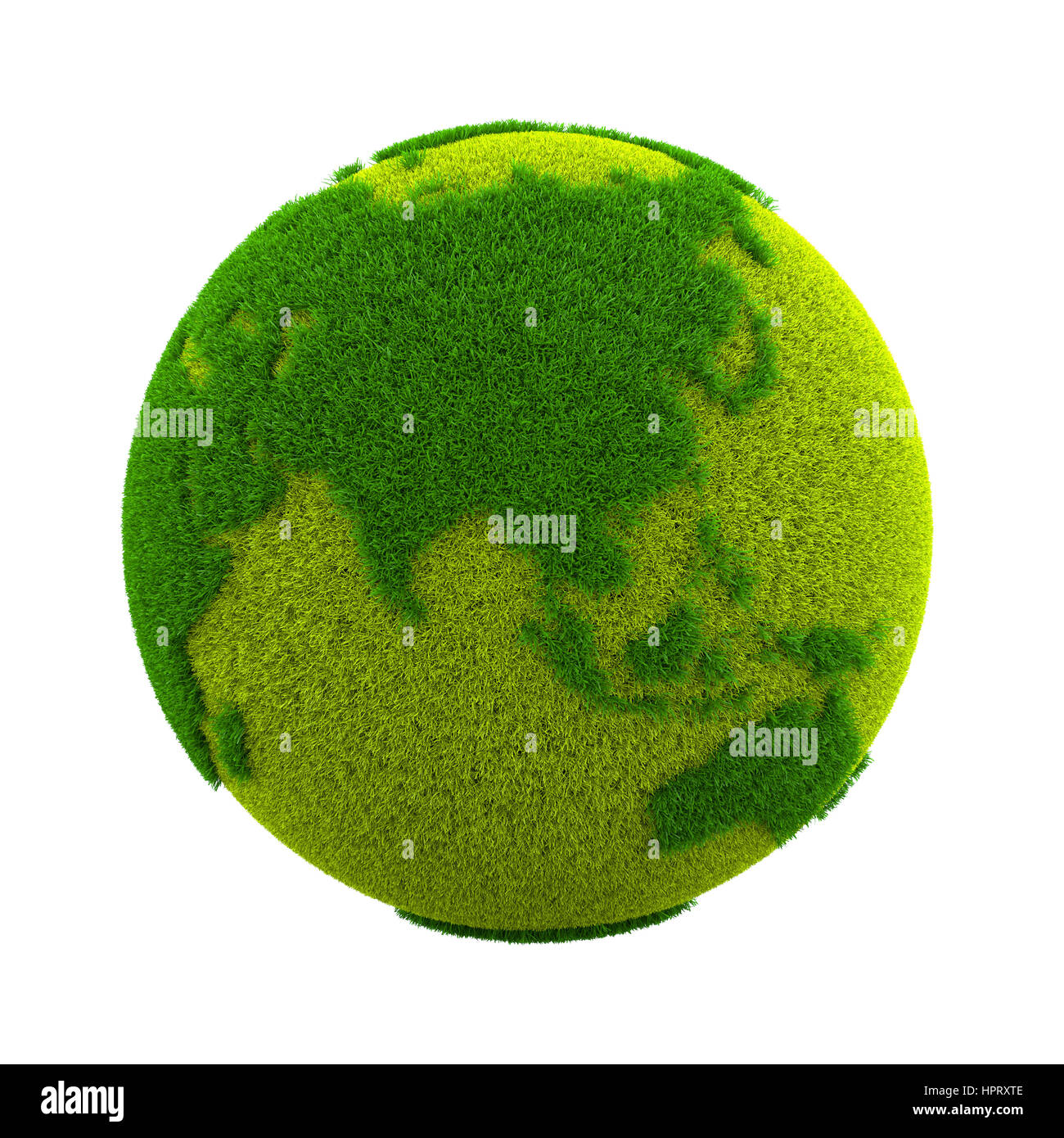 Grassy Green Earth Planet Asian Side Isolated on White Background 3D Illustration Stock Photo
