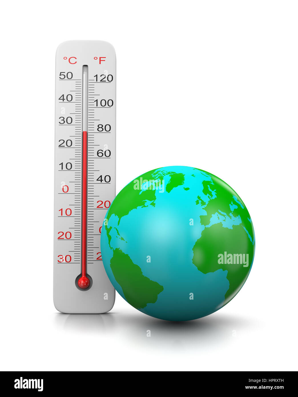 Thermometer Close To The Earth On White Background, Global