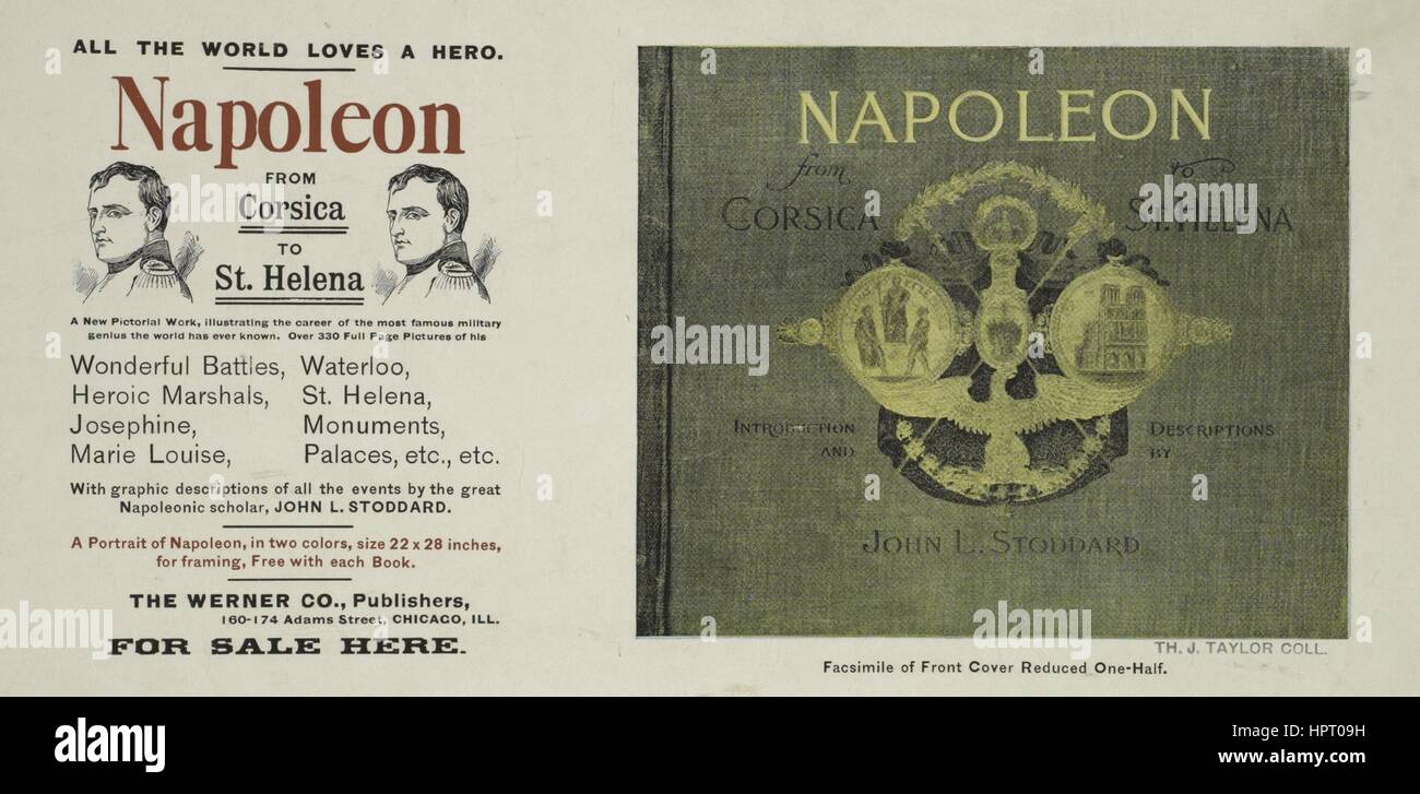 Poster advertisement for a book titled Napoleon All the World Loves a Hero, 1903. From the New York Public Library. Stock Photo