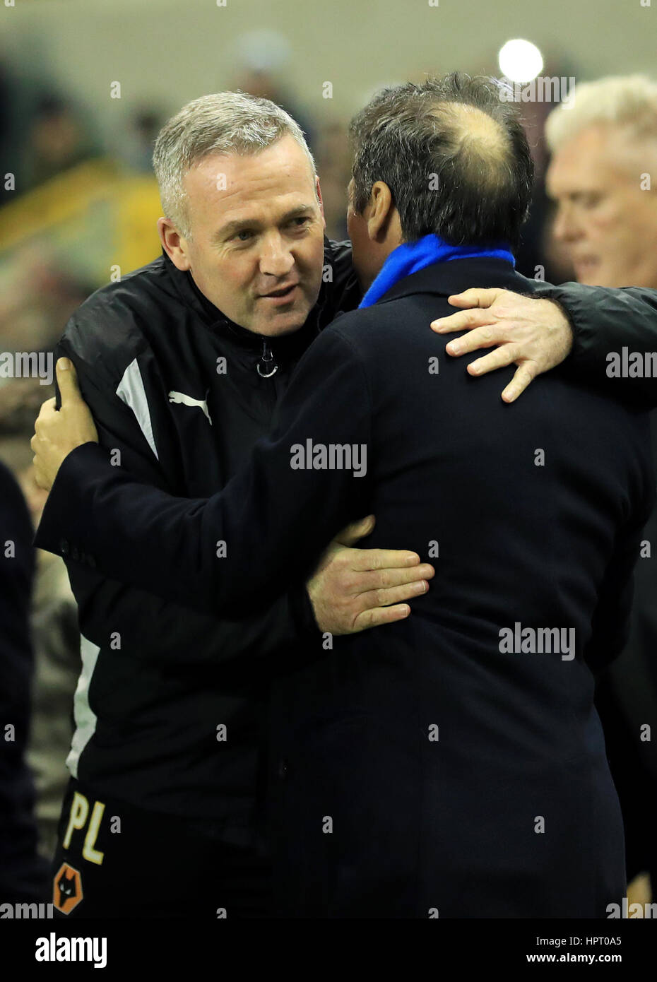 Wolverhampton Wanderers manager Paul Lambert (left) and Birmingham City manager Gianfranco Zola before the Sky Bet Championship match at Molineux, Wolverhampton. Stock Photo
