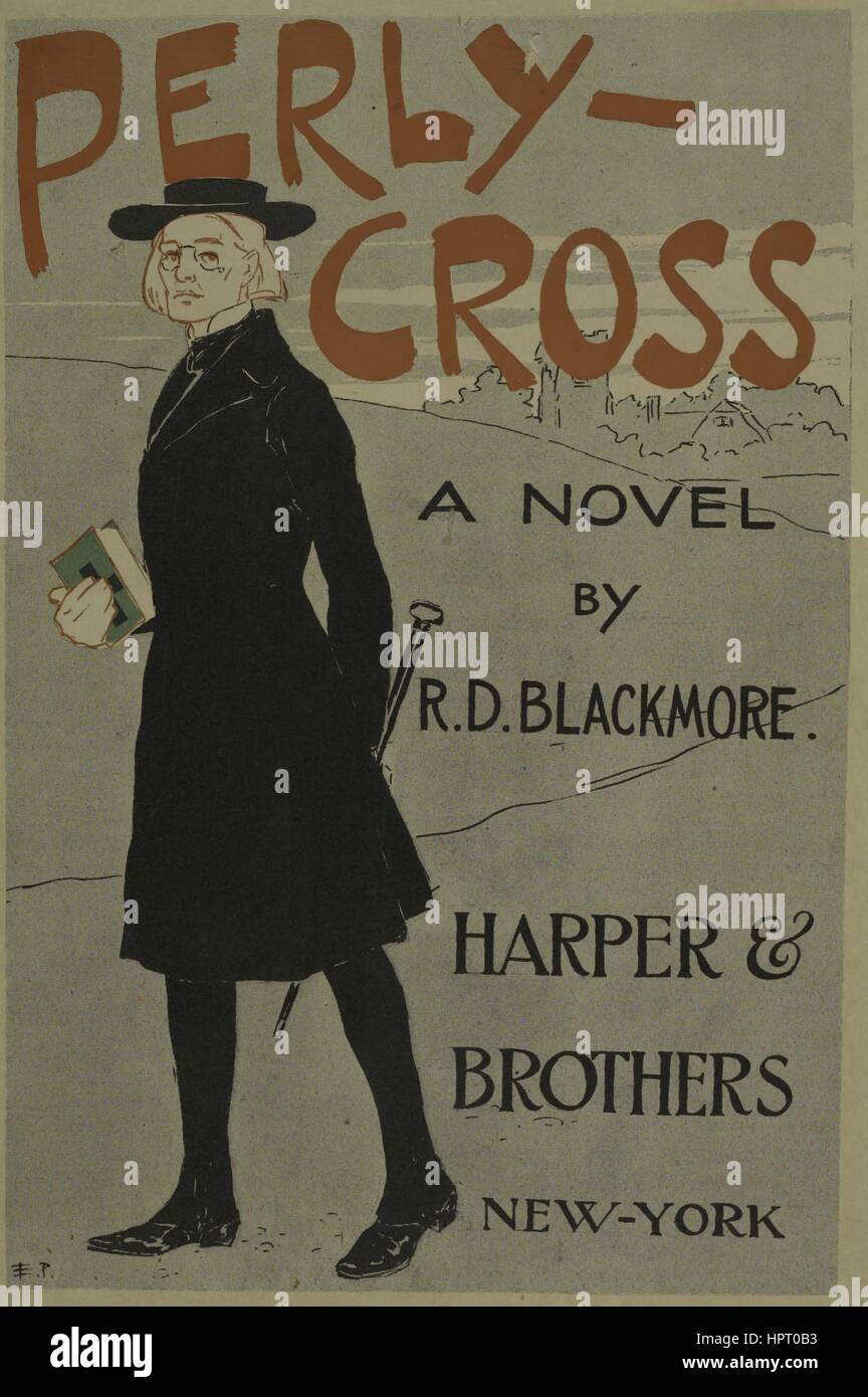 Poster advertising the novel 'Perly-Cross' by R.D. Blackmore, 1903. From the New York Public Library. Stock Photo