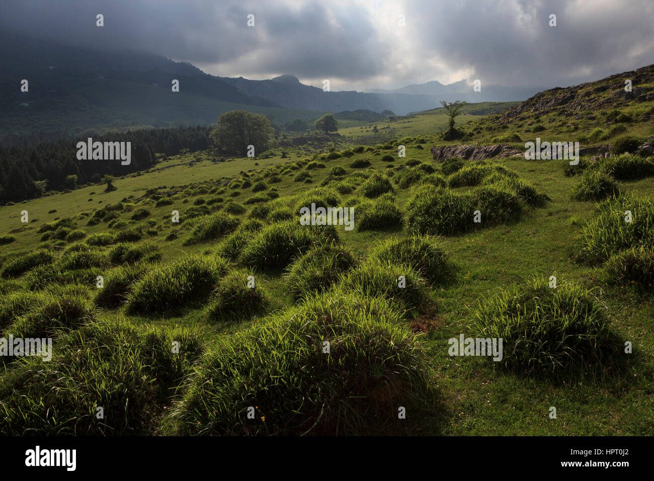 Sunny and cloudy mountain landscape Stock Photo - Alamy