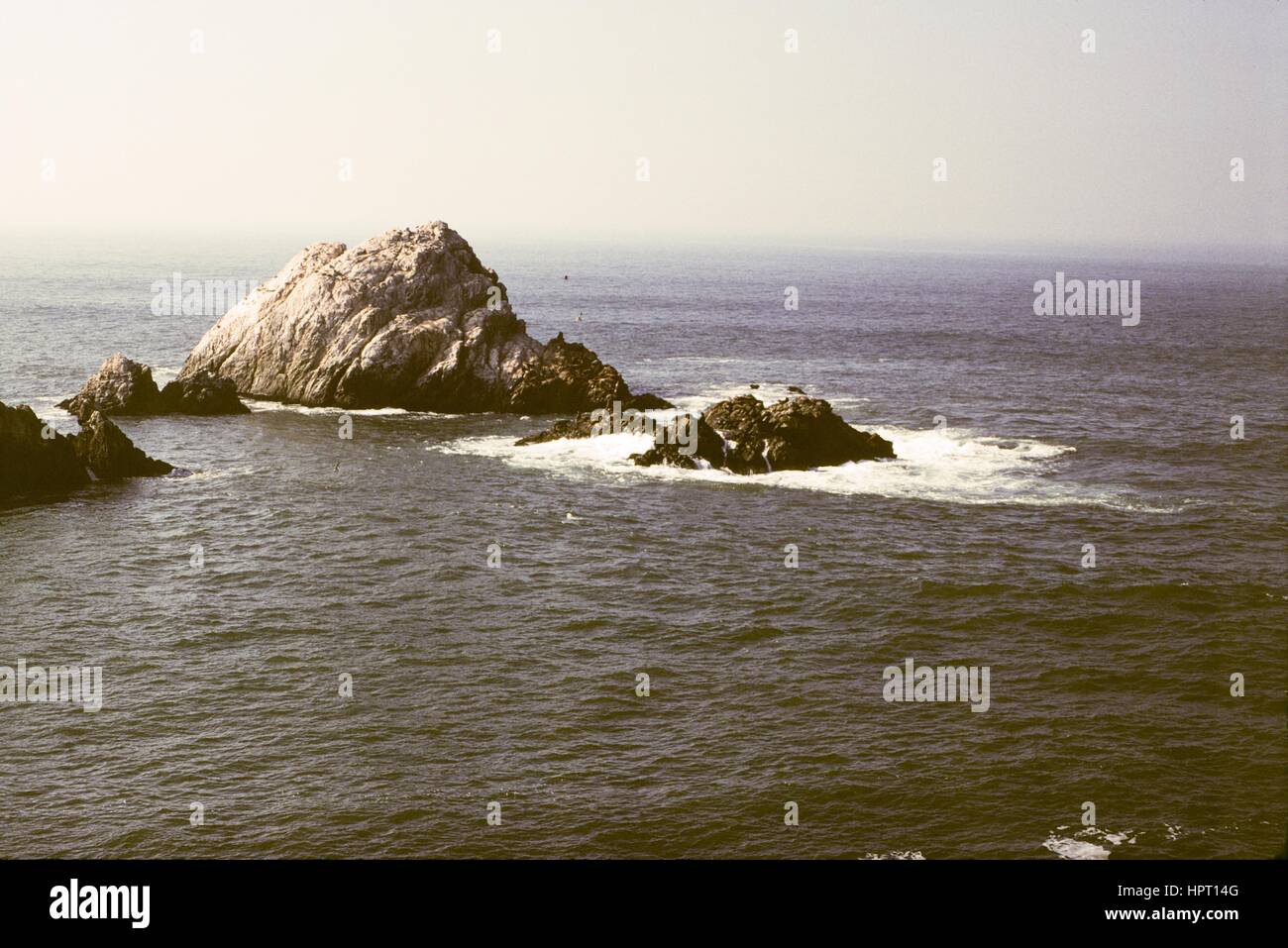 View of the Seal Rocks off the coast in the Land's End neighborhood of San Francisco, California, 1978. Stock Photo