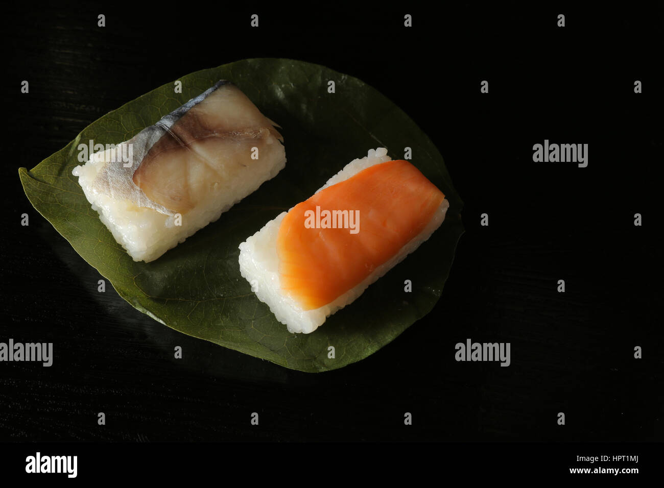 Japanese vinegar sushi on persimmon leaf Stock Photo Alamy