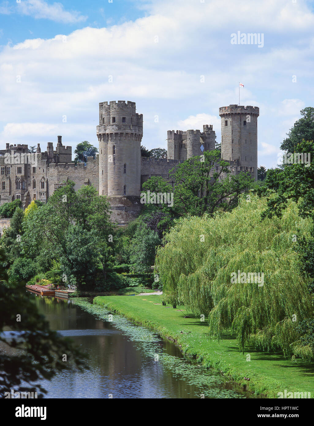 Medieval Warwick Castle across River Avon, Warwick, Warwickshire, England, United Kingdom Stock Photo