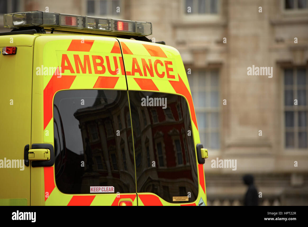 Door of the emergency ambulance car - selective focus Stock Photo