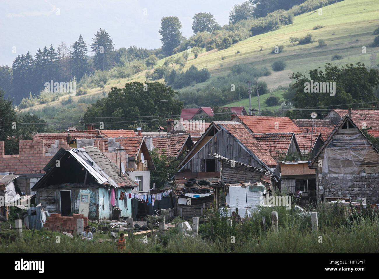 Tarlungeni, Brasov, Romania, August 22, 2009 Gypsy houses in Stock