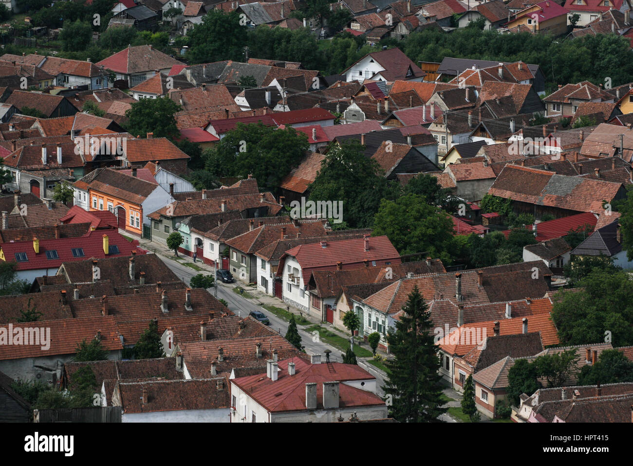 Rasnov, Romania, July 4, 2009: View of Rasnov city from the Rasnov citadel, Romania. Stock Photo