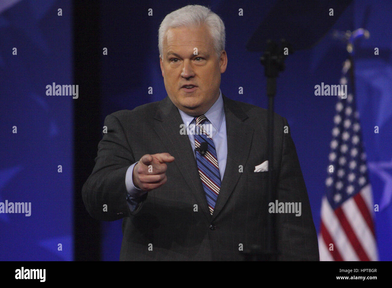 National Harbor, MARYLAND, USA. 24th Feb, 2017. Matt Schlapp, chairman of the American Conservative Union, speaking on the third day of the 2017 Conservative Political Action Conference just before introducing President Trump. Credit: Evan Golub/ZUMA Wire/Alamy Live News Stock Photo