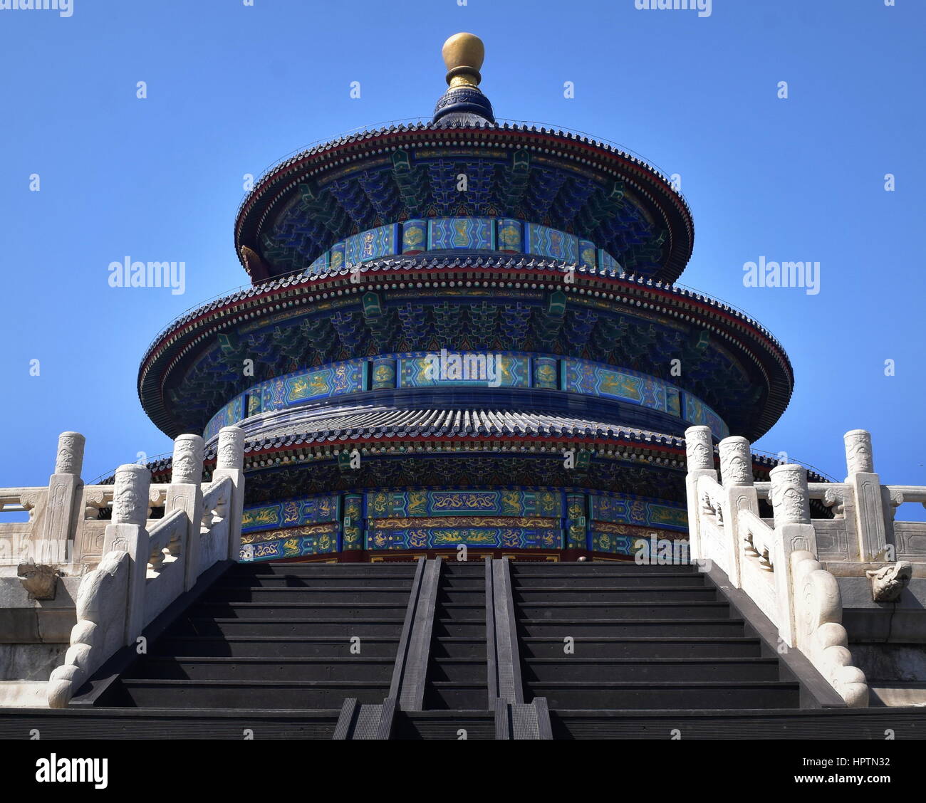 Ascending stairs to Temple of Heaven altar in Beijing, China - no people Stock Photo