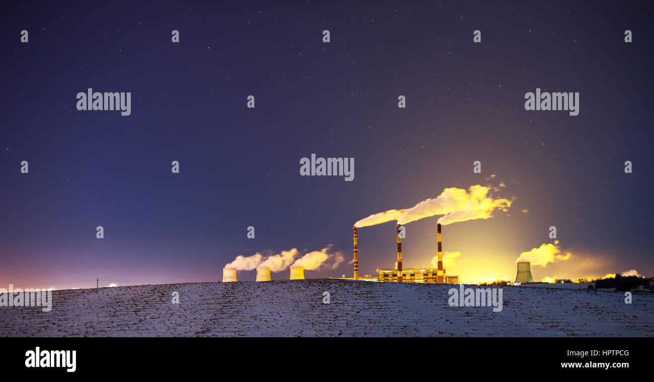 Power plant at night with thick smoke under the stars Stock Photo - Alamy