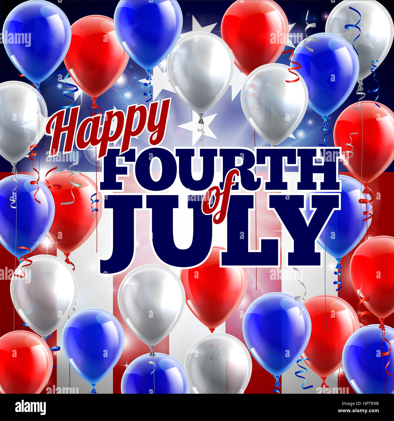 A Fourth of July American flag background with red,white and blue balloons Stock Photo