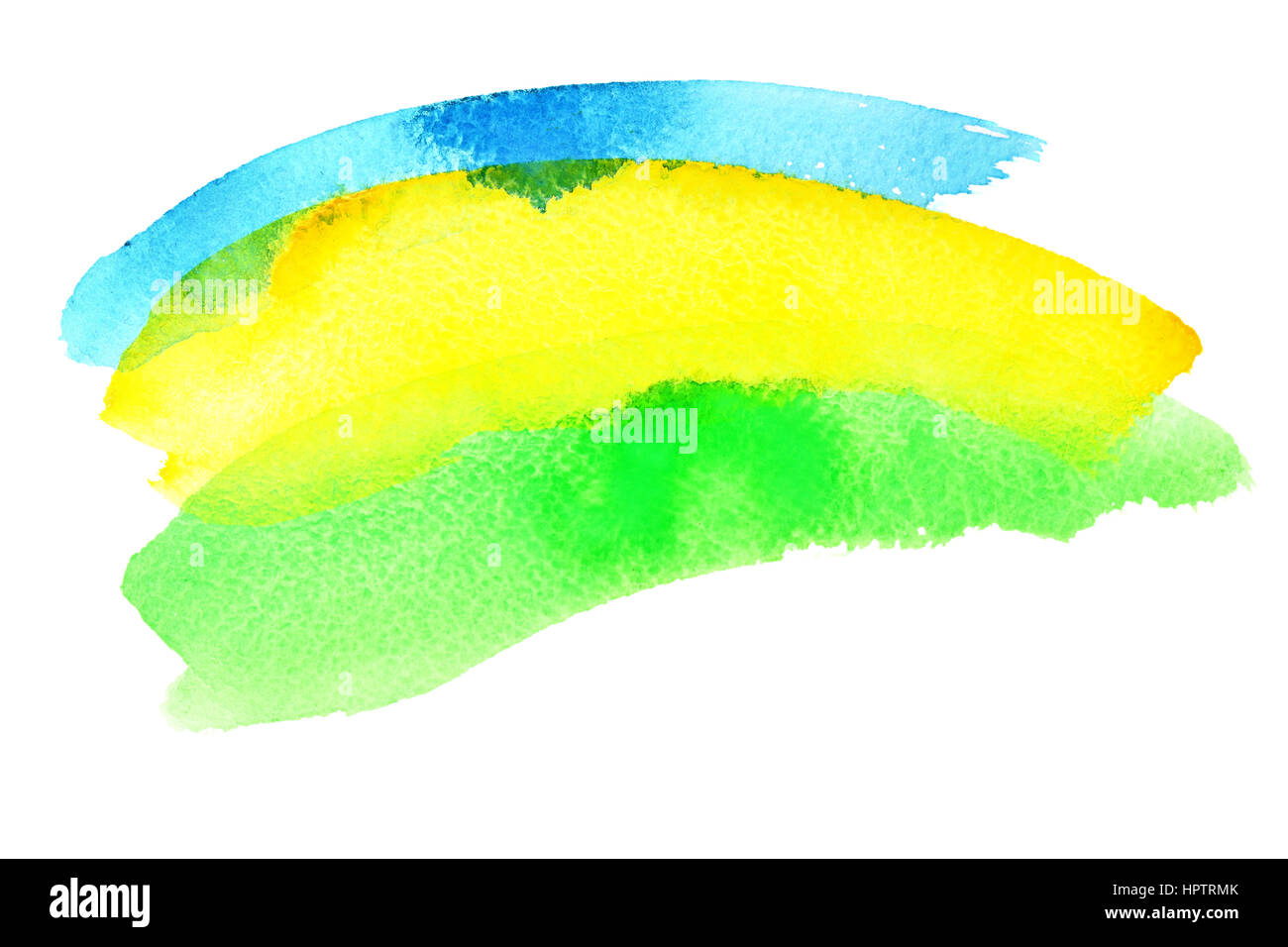 Watercolor brush strokes. Colours resemble flag of Brazil (Green, yellow, blue) Stock Photo