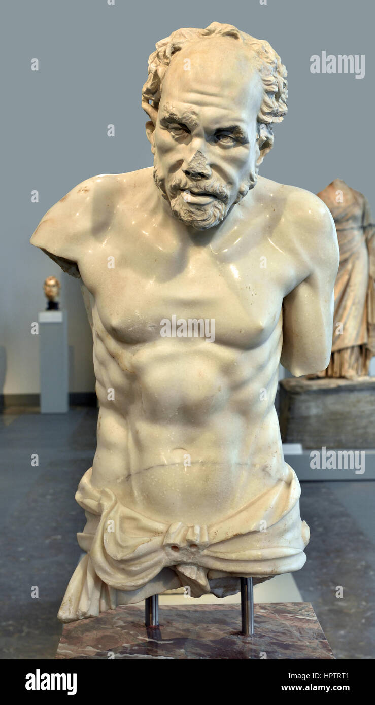 The Aphrodisias old fisherman, dating between 150 and 250 AD, the head is a plaster cast of the original, discovered at Aphrodisias in 1989, Stock Photo
