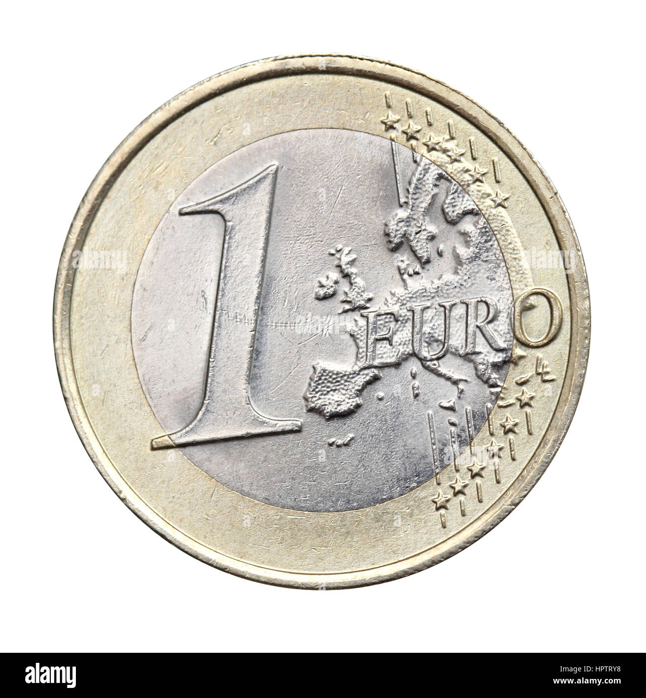 Italian 1 Euro coin on a 10 Euro note Stock Photo - Alamy