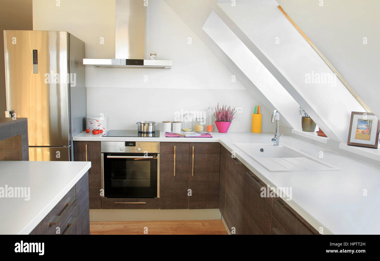 bright contemporary kitchen interior Stock Photo
