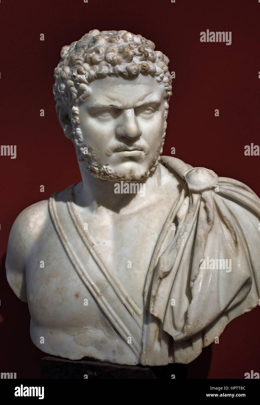Emperor Caracalla. Roman marble bust from 212-217 AD Caracalla  188 –217 AD, formally Marcus Aurelius Severus Antoninus Augustus, was Roman emperor from AD 198 to 217. A member of the Severan Dynasty, he was the eldest son of Septimius Severus and Julia Domna. Stock Photo