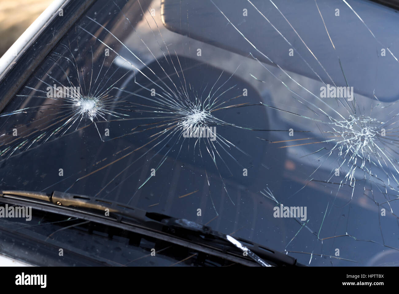 broken windshield on car Stock Photo