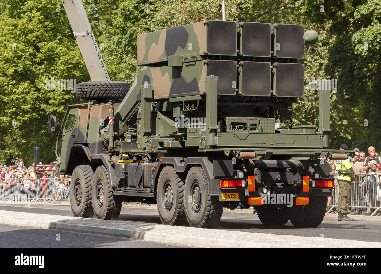 NASAMS surface-to-air missile system launch vehicle on Flag Day Parade in Turku, Finland on 4th June 2016. Stock Photo