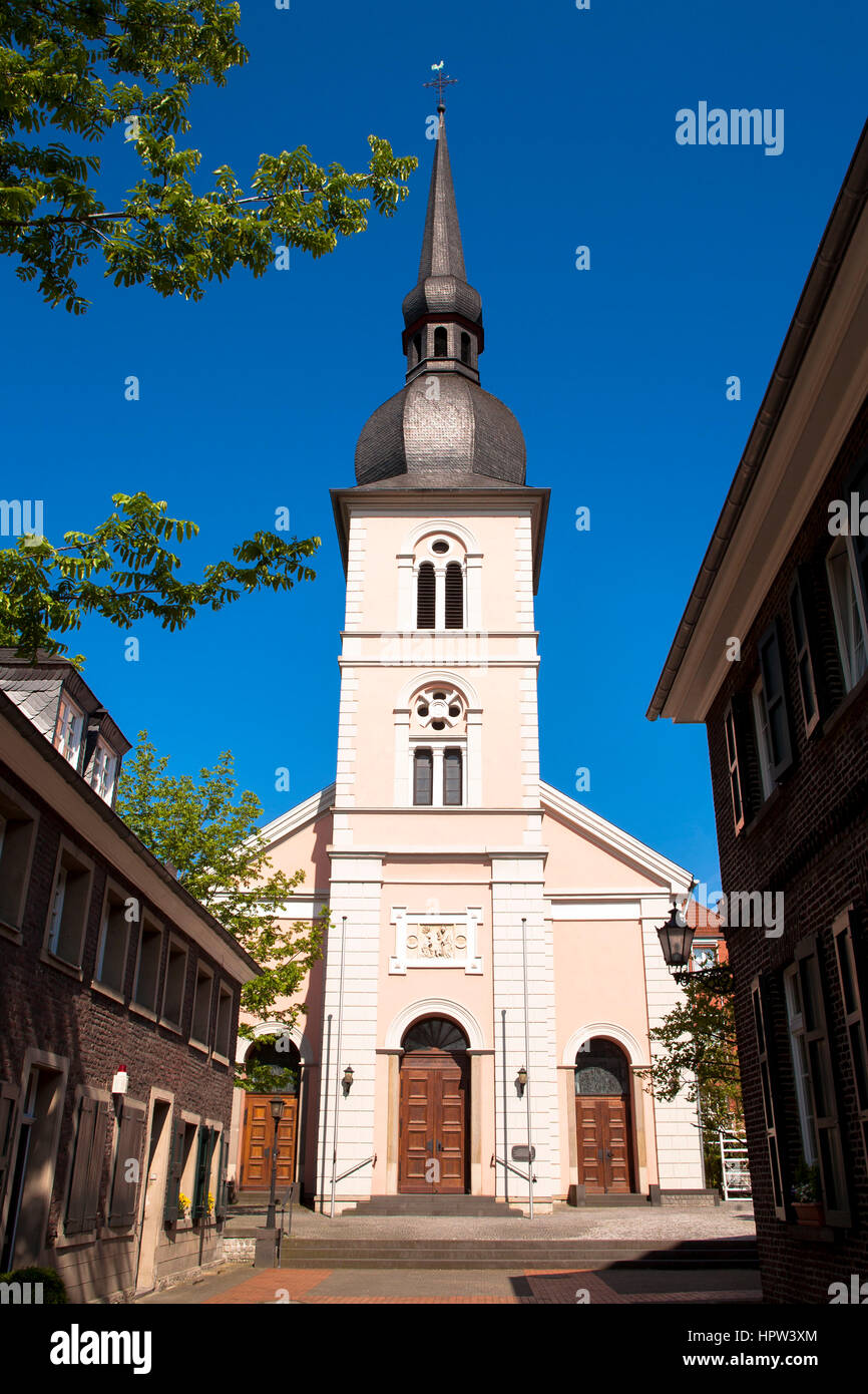Europe, Germany, Essen-Kettwig, church St. Peter at the Ruhrstreet, built with the collaboration of Karl Friedrich Schinkel. Stock Photo