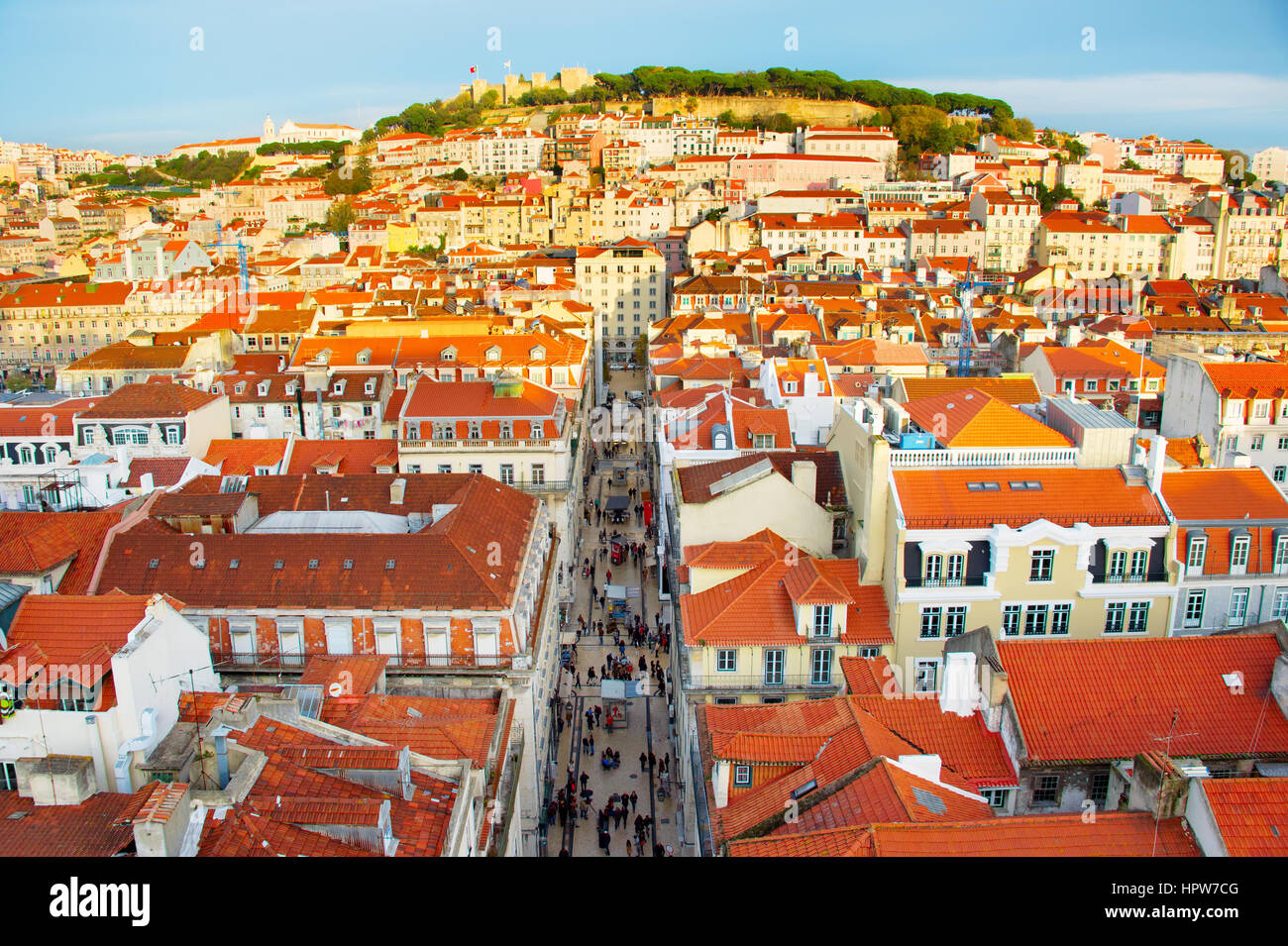 Lisbon Old Town with the Castle on a top of a hill. Portugal Stock