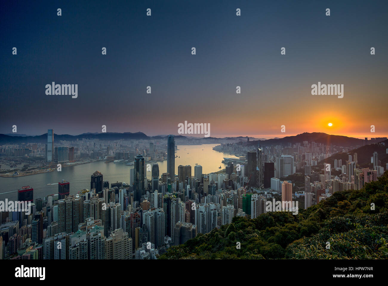 Morning sunrise, from Lugard Road, Victoria Peak, Hong Kong Stock Photo