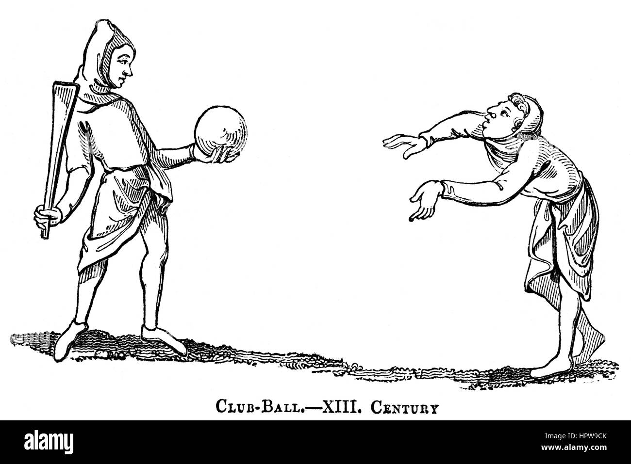 An illustration of Club Ball in the 13th Century scanned at high resolution from a book printed in 1831.  Believed copyright free. Stock Photo