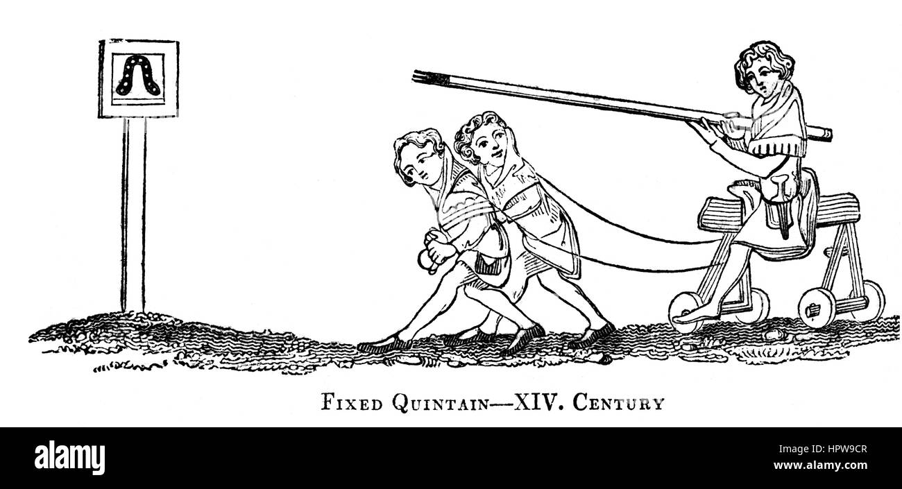 An illustration of The Fixed Quintain in the 14th Century scanned at high resolution from a book printed in 1831.  Believed copyright free. Stock Photo