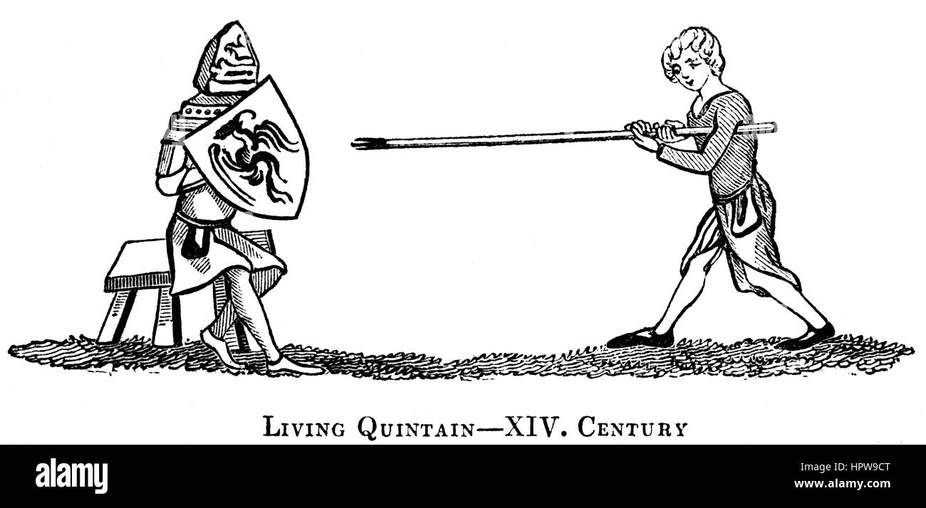 An illustration of The Living Quintain in the 14th Century scanned at high resolution from a book printed in 1831.  Believed copyright free. Stock Photo
