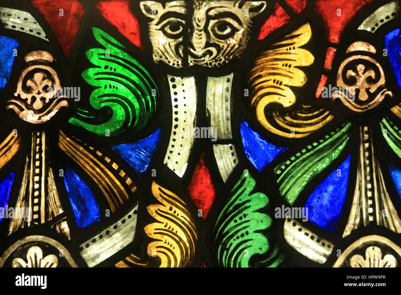 Musée de l'Oeuvre Notre-Dame de Strasbourg. Gothic stained glass window. Oeuvre Notre-Dame de Strasbourg Museum. Stock Photo