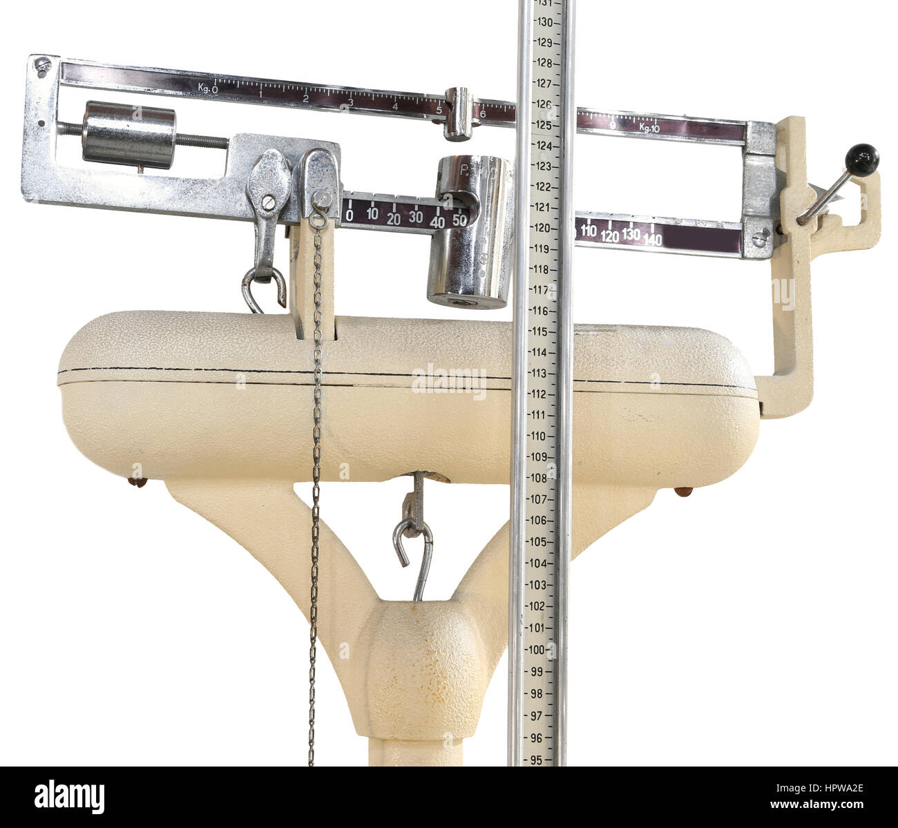 vintage scale to measure the weight and height during the medical