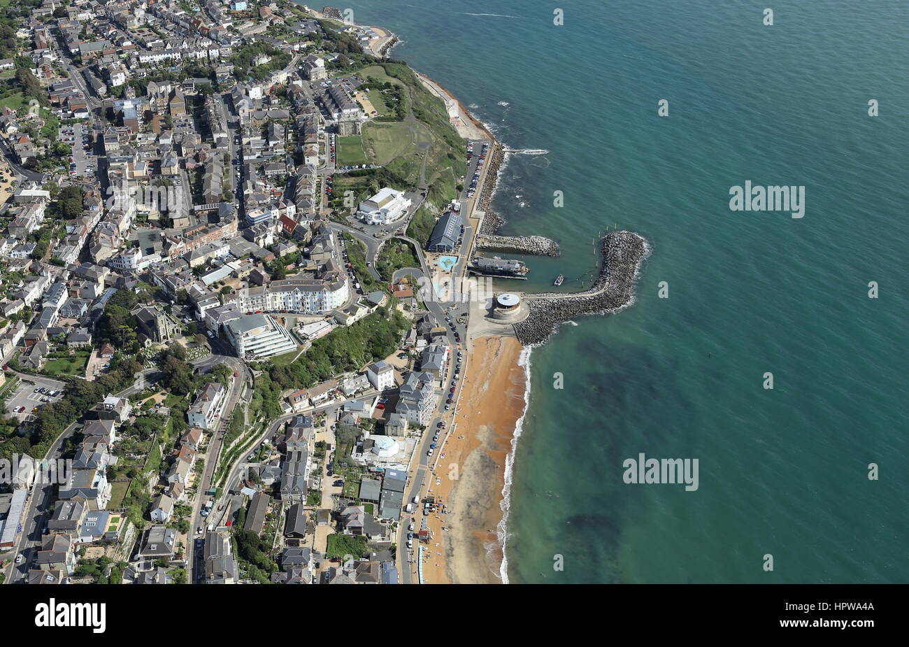 Aerial view of the Ventnor sea front on the south coast of the Isle of