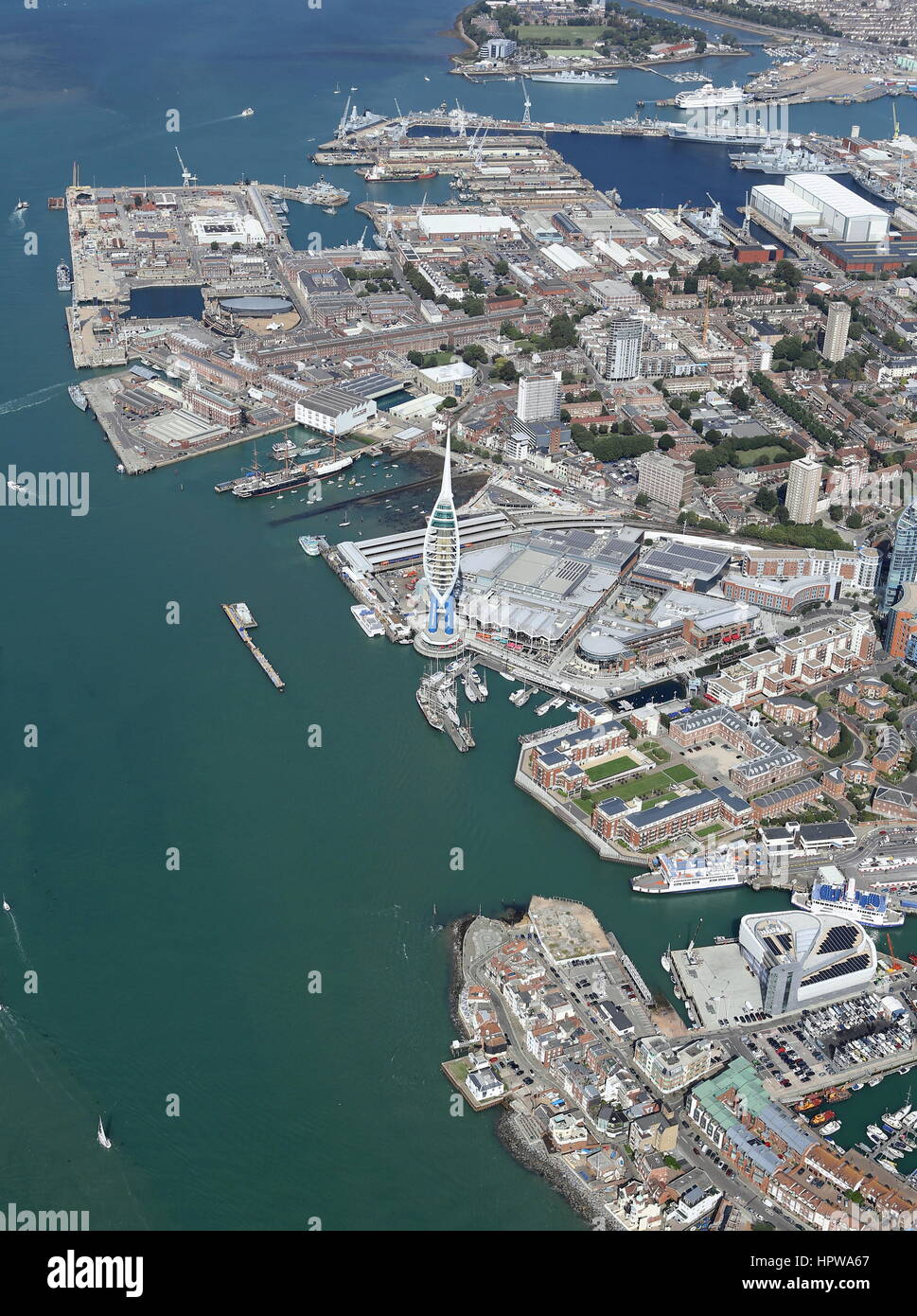 Aerial view of Portsmouth area including some of the great attractions. Stock Photo