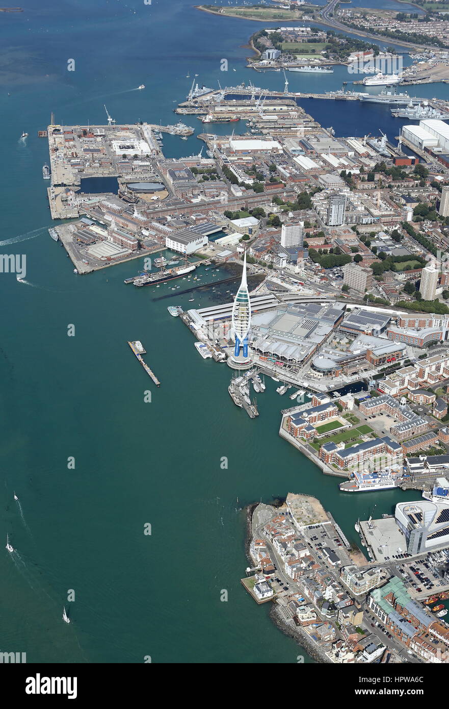Aerial view of Portsmouth area including some of the great attractions. Stock Photo