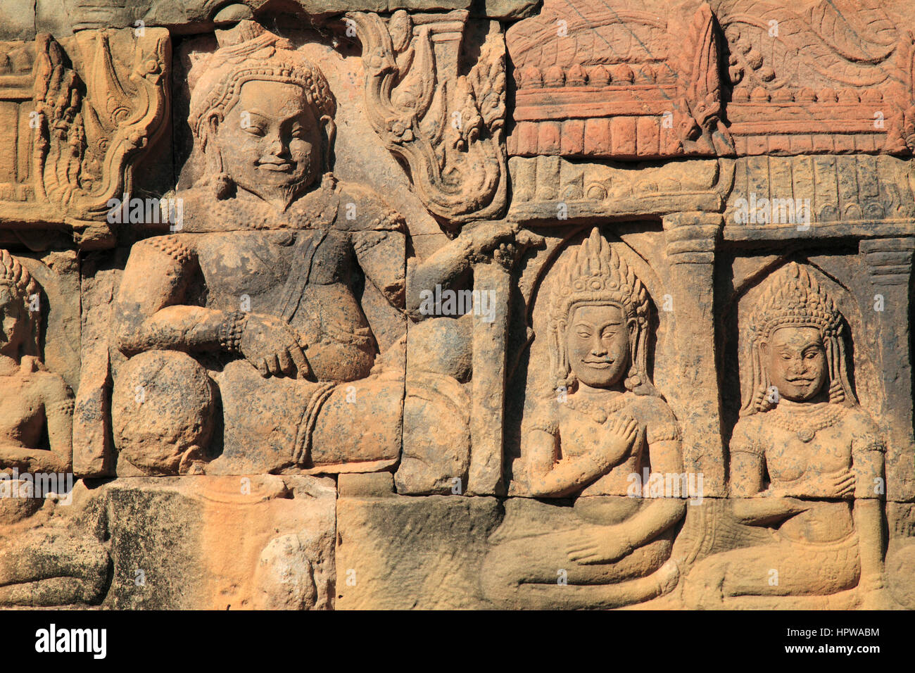 Cambodia, Angkor, Angkor Thom, Terrace of the Leper King, Stock Photo