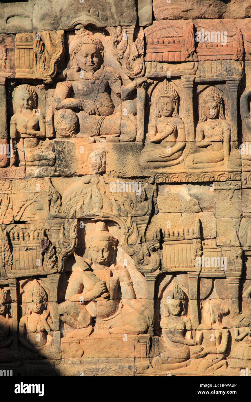 Cambodia, Angkor, Angkor Thom, Terrace of the Leper King, Stock Photo