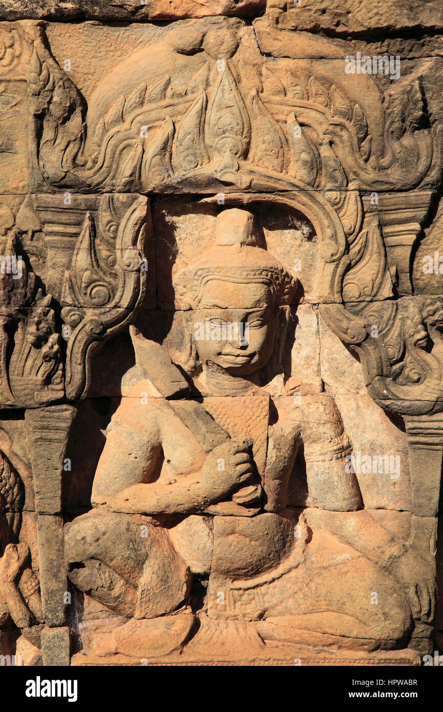 Cambodia, Angkor, Angkor Thom, Terrace of the Leper King, Stock Photo