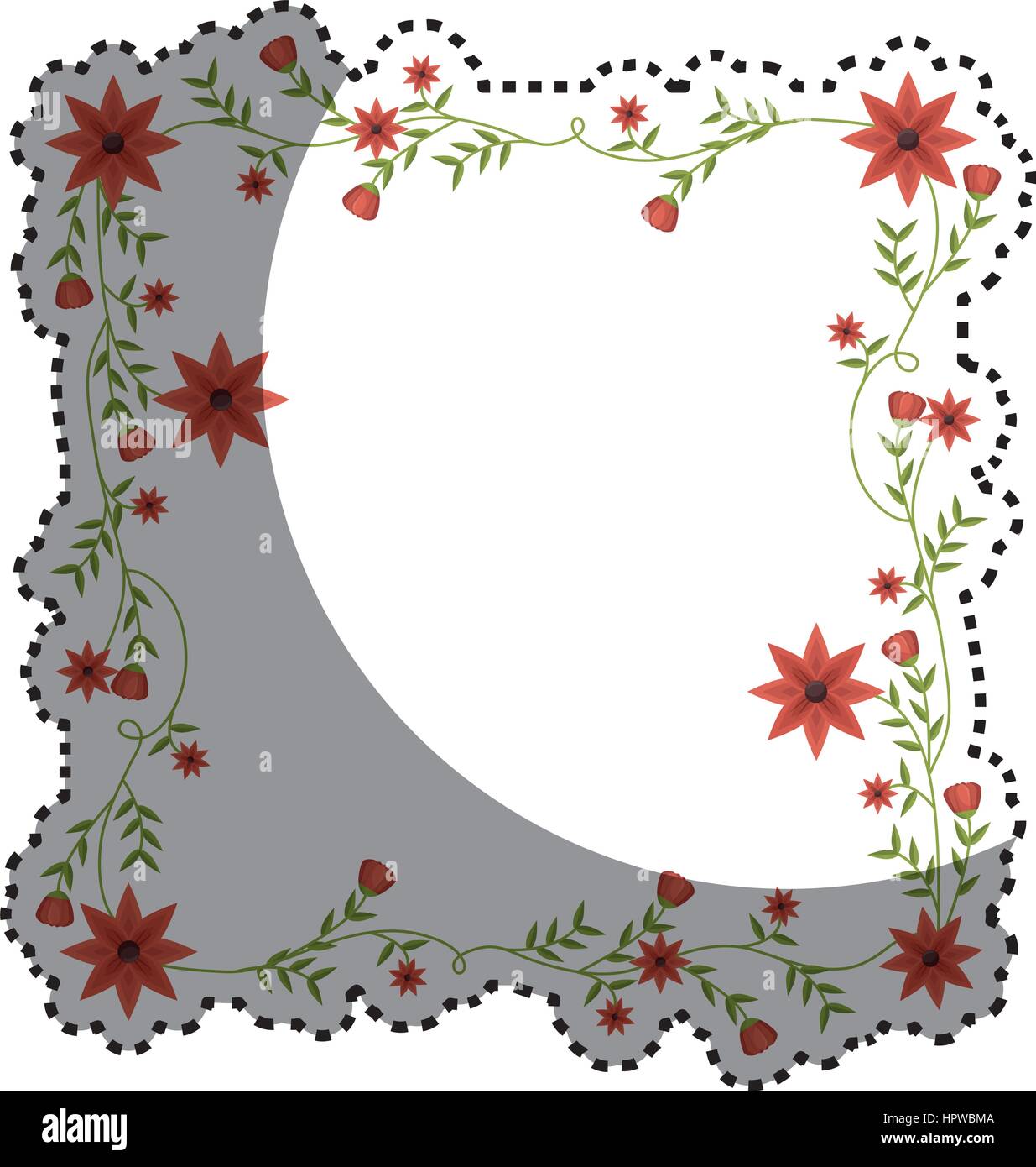 sticker with square frame with creepers and red flowers Stock Vector ...