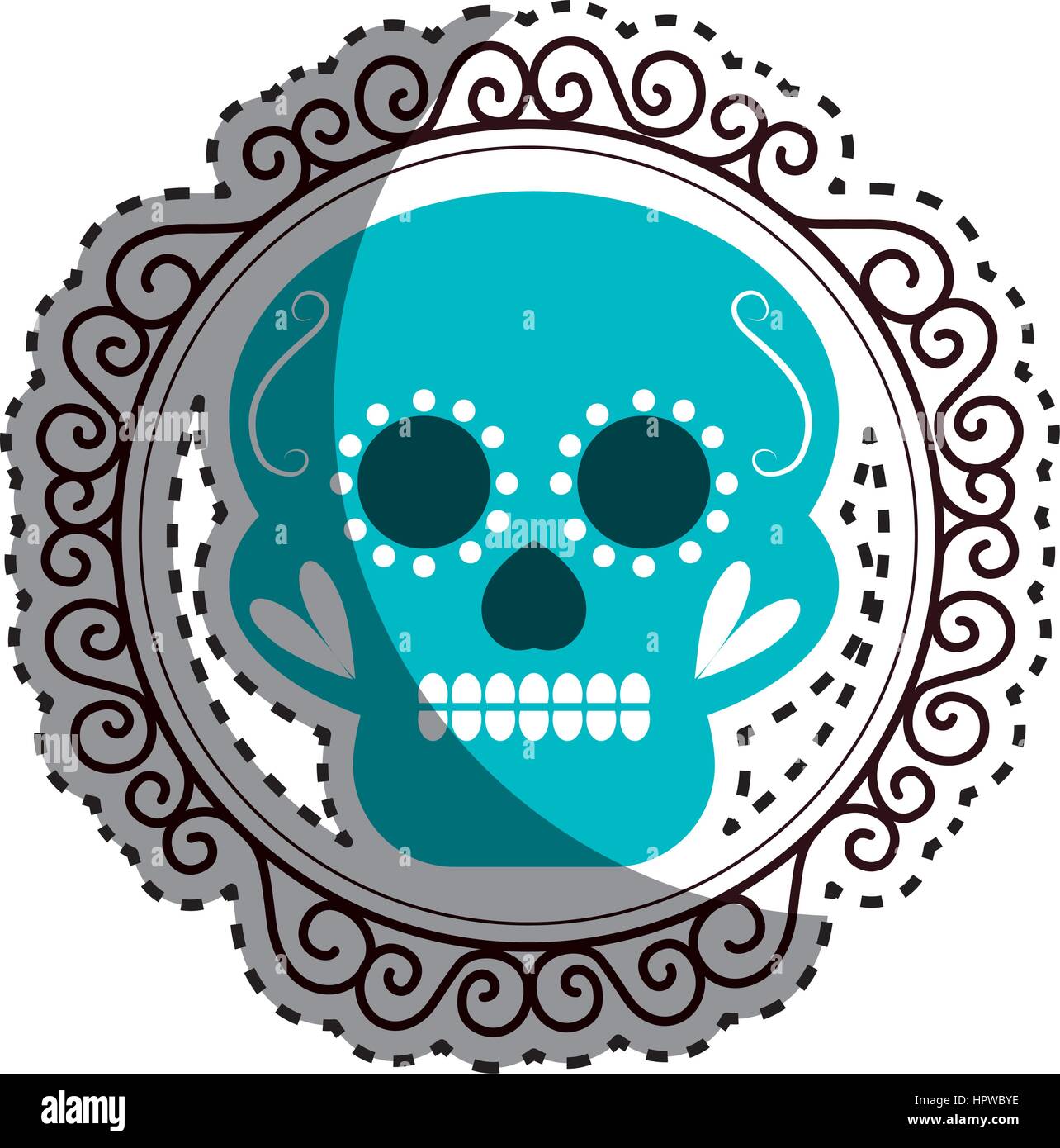 sticker vintage border with decorative ornamental sugar skull Stock Vector
