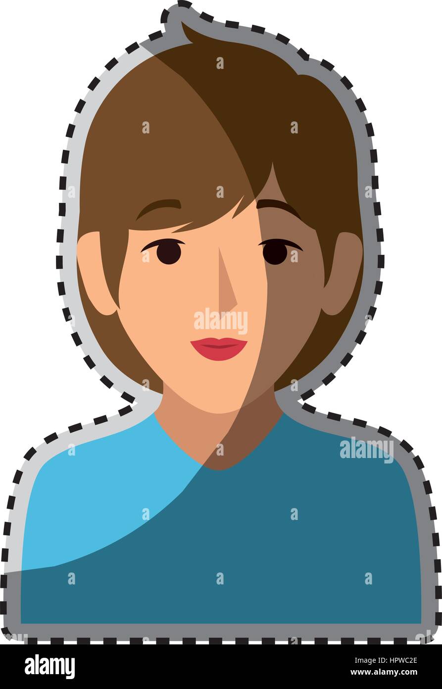 Sticker Colorful Half Body Woman With Short Brown Hair Stock