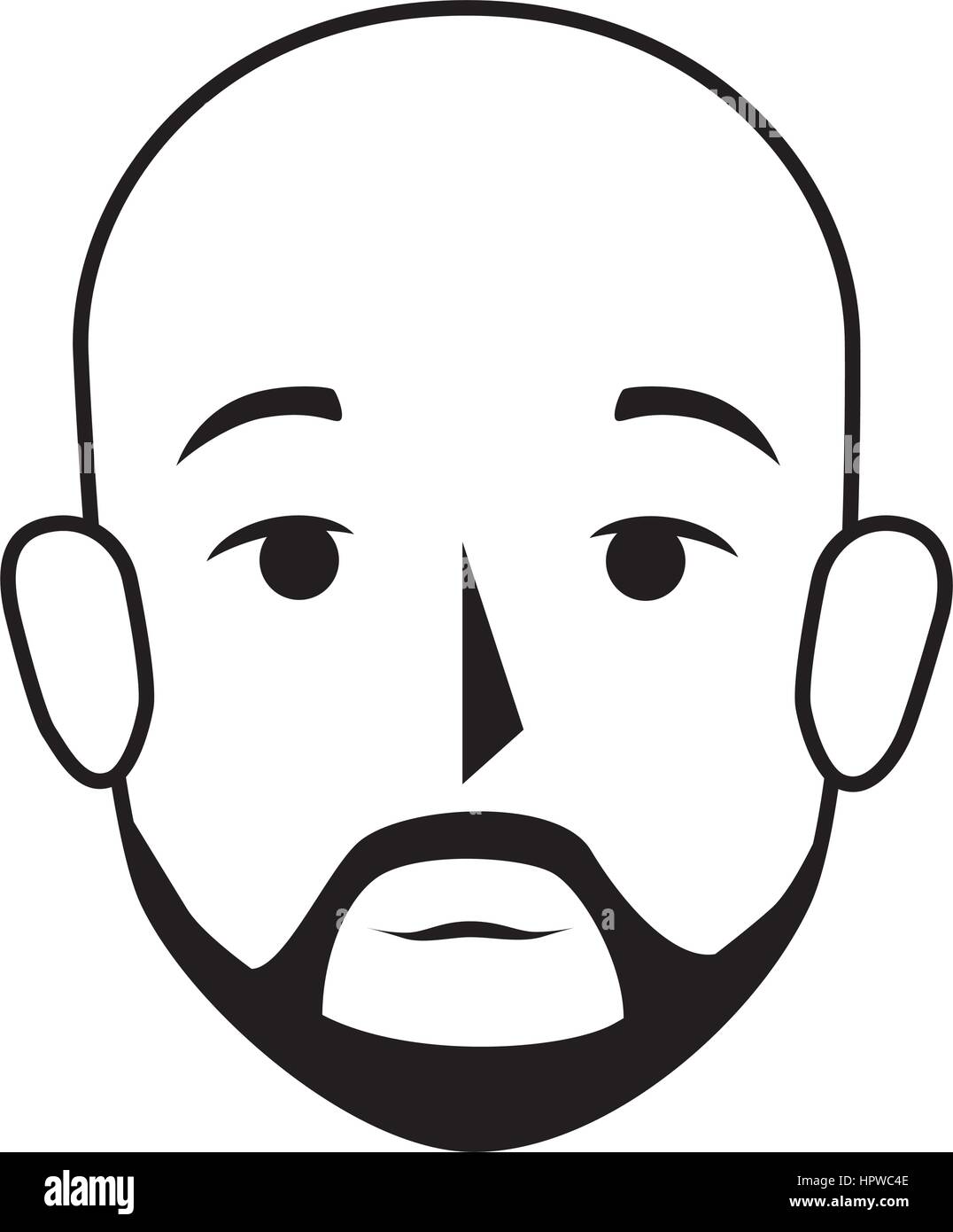 silhouette front view bald man with moustache Stock Vector
